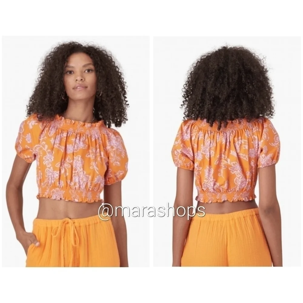 Xirena Elle Off the Shoulder Floral Cotton Crop Top